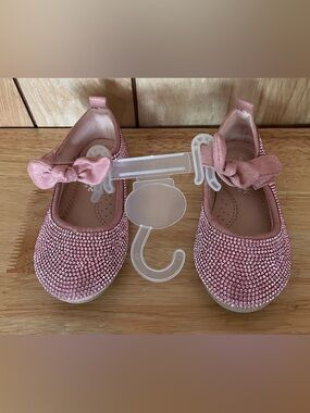 New Lina Pink Rhinestone Bow Mary Jane Dress Shoes Sparkly Slipon Girls Size 6